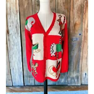 Vintage Jennifer & Company Christmas Angora Cardigan Carousel Hand Knit Small